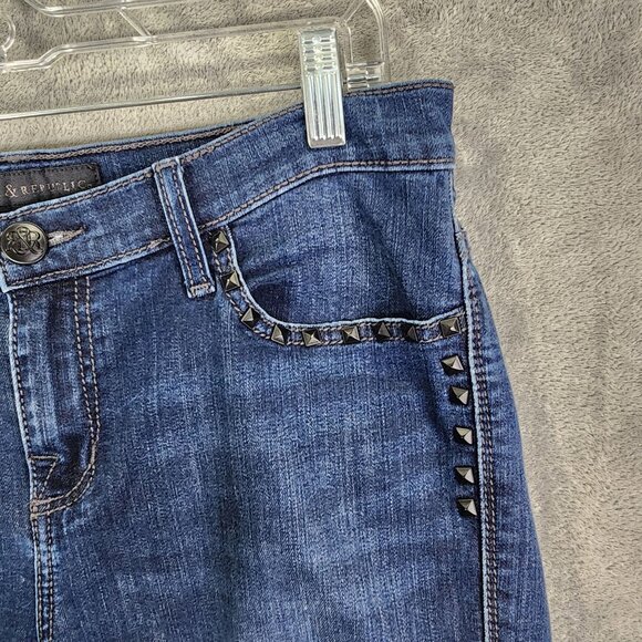 Womens Rock & Republic Blue Denim Jeans w/ Studded Pockets Mid Rise Size 12 - Picture 4 of 11